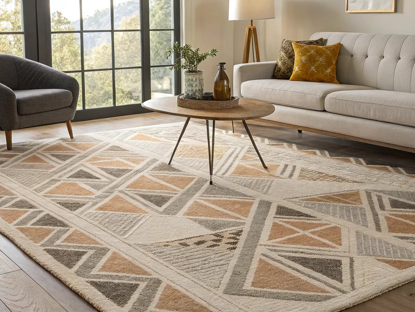 Mid-century modern rug with geometric pattern.