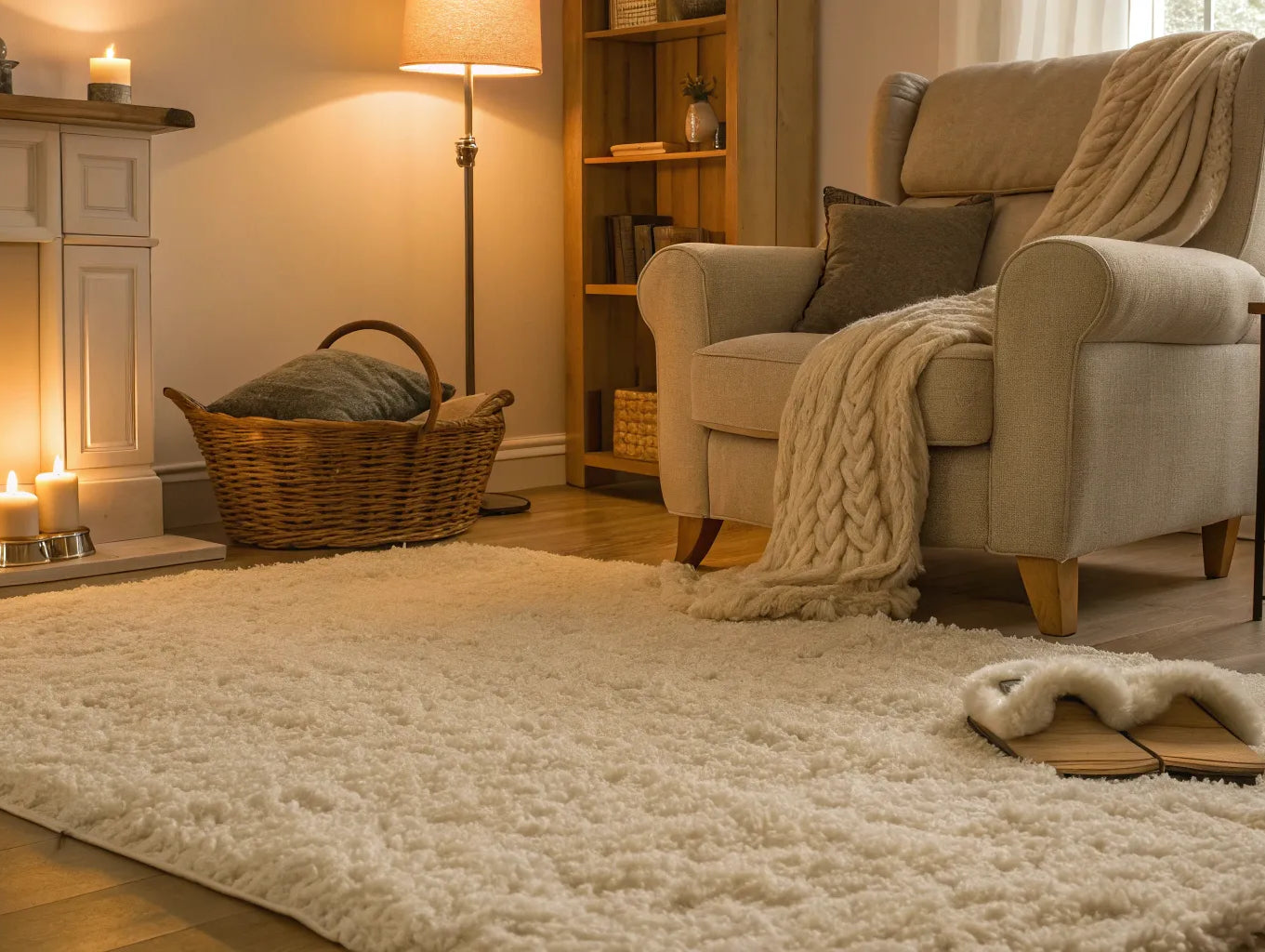 High-pile rug adding warmth to a cozy living room.