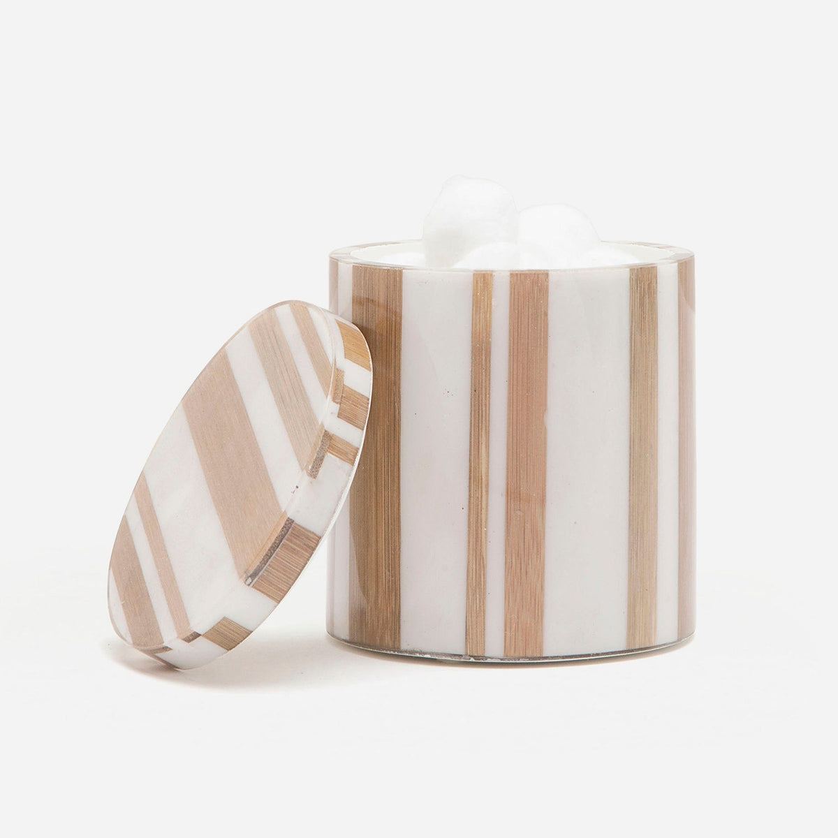 Pigeon and Poodle PP000267 Ashford Bath Canister in Striped Brown Bamboo/White Resin