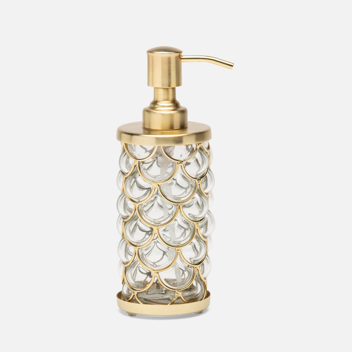 Pigeon and Poodle PP004462 Gila Soap Pump (2.5"D x 7.5"H) in Clear Glass/Brushed Gold Brass