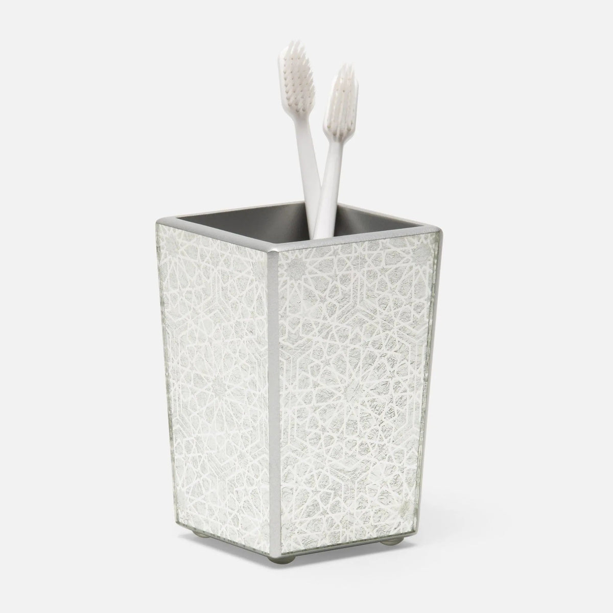 Pigeon and Poodle PP004152 Caro Brush Holder in Silver Medallion Painted Mirror