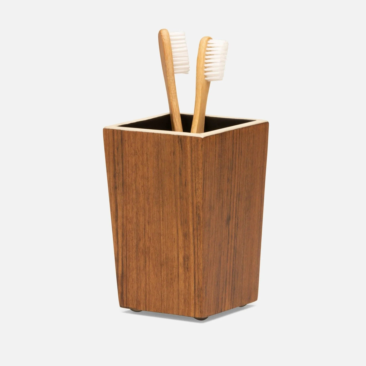 Pigeon and Poodle PP004580 Harper Brush Holder in Dark Teak Veneer with Faux Bone
