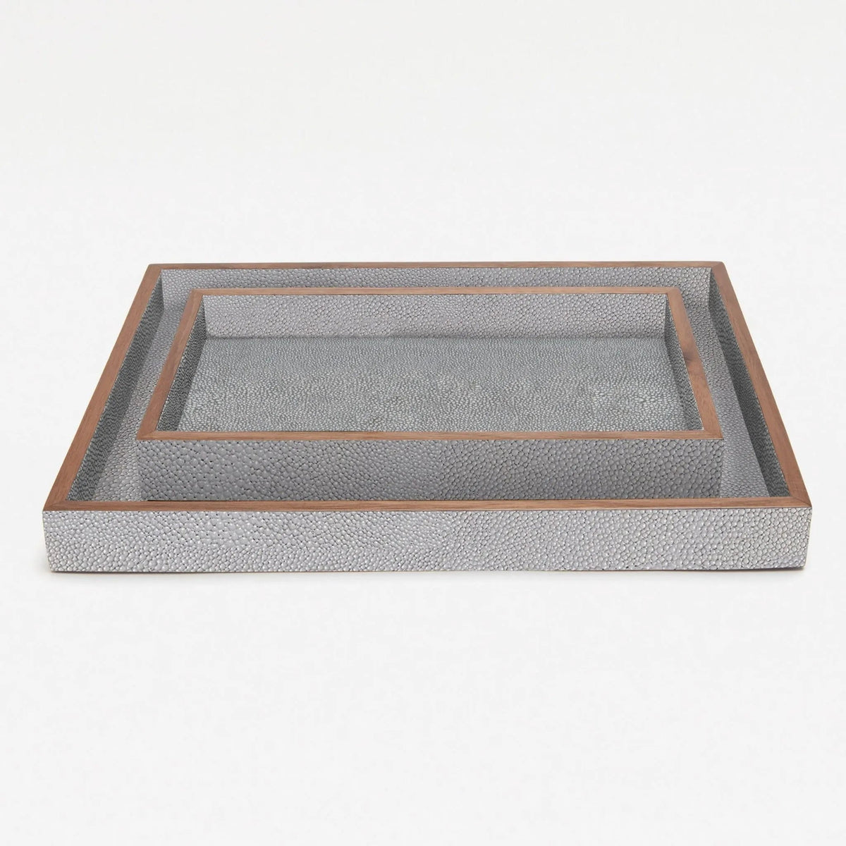 Pigeon and Poodle PP000931 Manchester Tray Set (10"L x 6"W x 1.5"H, 12.5"L x 9.5"W x 1.5"H) in Ash Gray Realistic Faux Shagreen