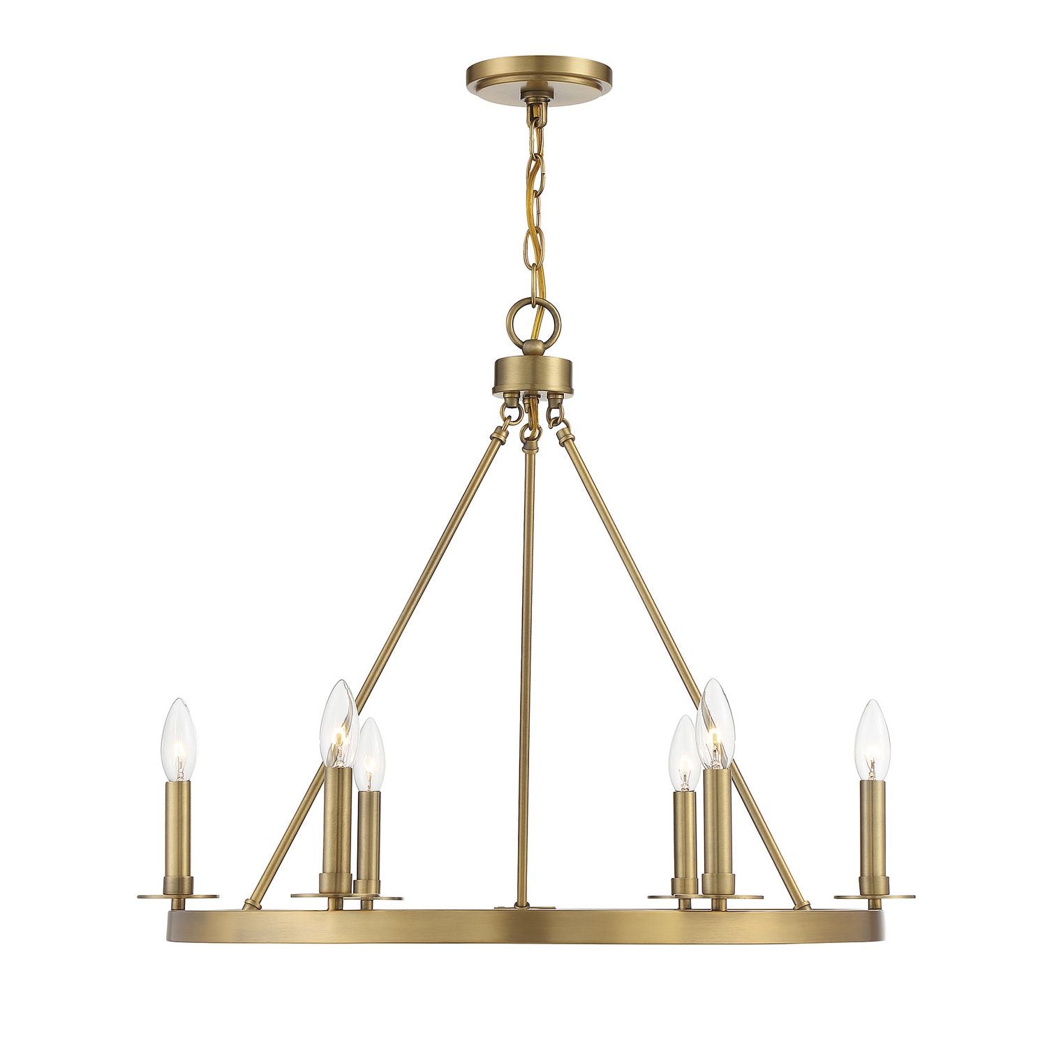 Meridian M10093NB Six Light Chandelier in Natural Brass
