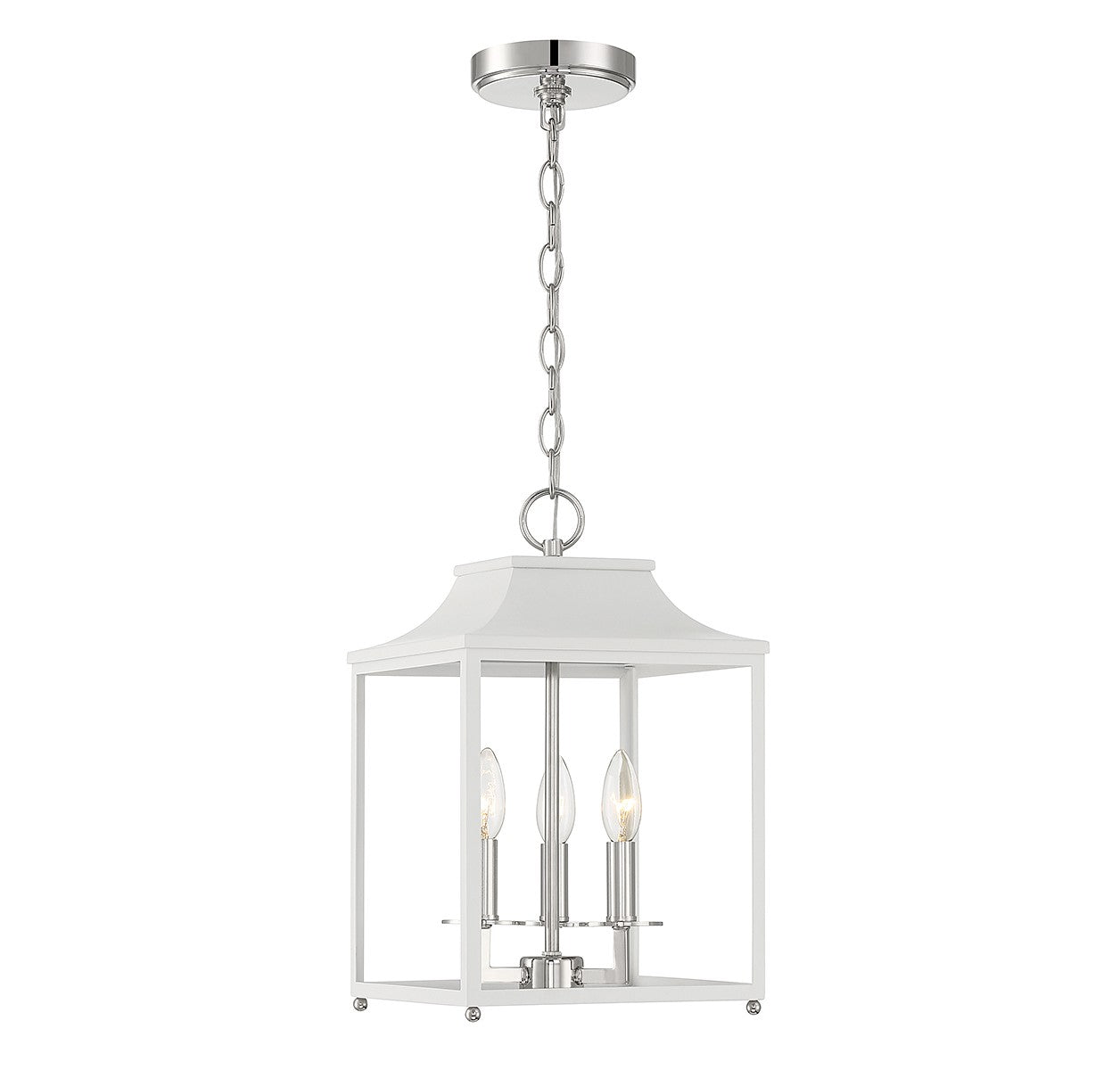 Meridian M30013WHPN Three Light Pendant in White with Polished Nickel