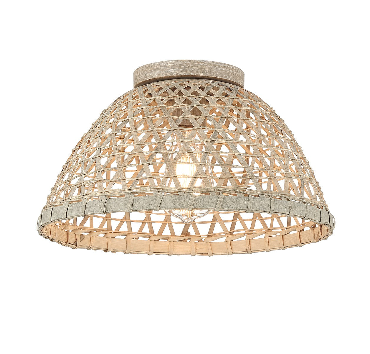 Meridian M60073NR One Light Flush Mount in Matte Black and Natural Rattan