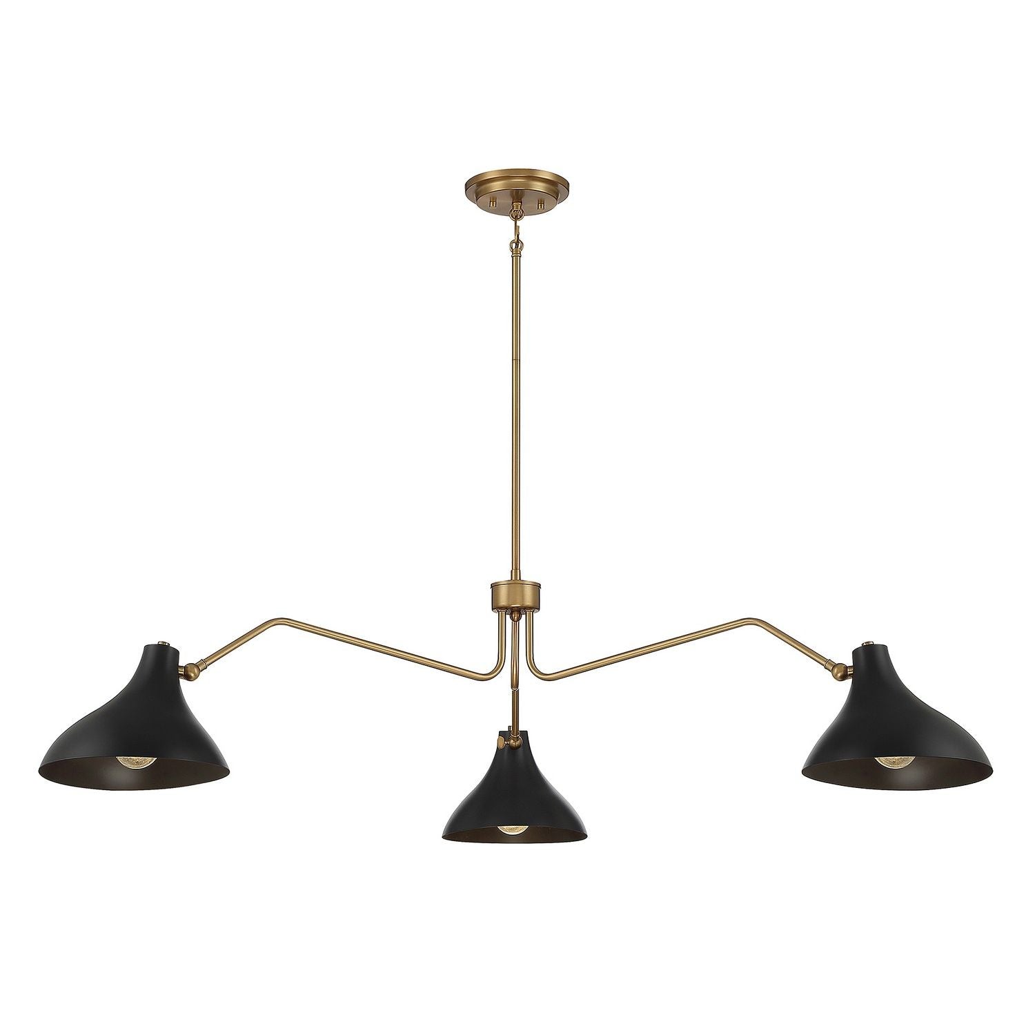 Meridian M7019MBKNB Three Light Pendant in Matte Black with Natural Brass