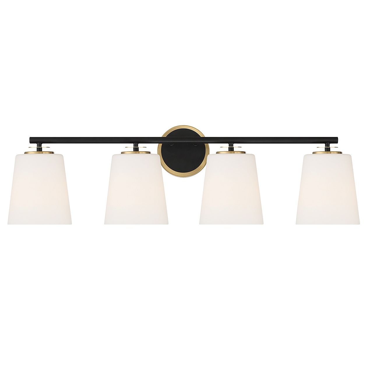 Meridian M80079MBKNB Four Light Bathroom Vanity in Matte Black and Natural Brass
