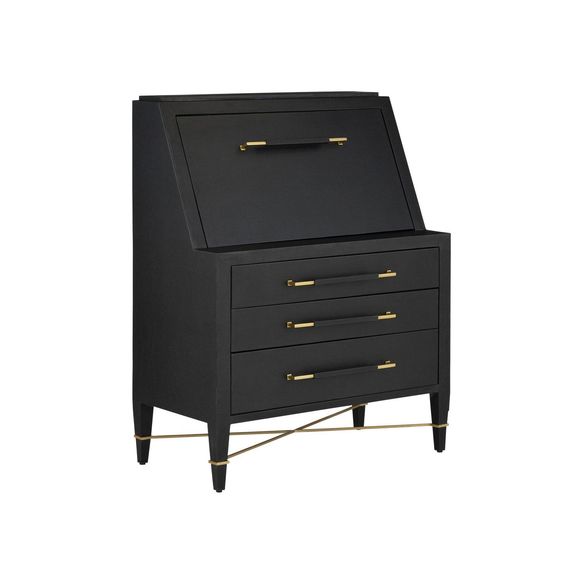 Currey and Company 3000-0268 Verona Secretary Desk in Black/Natural/Champagne/Silver