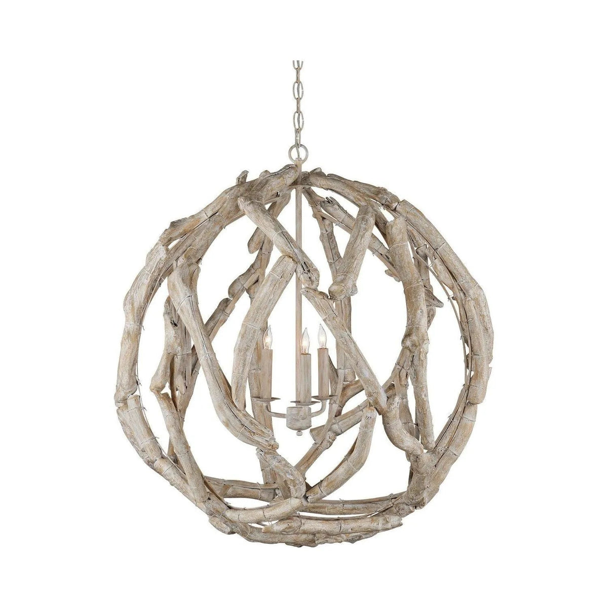 Currey and Company - 9000-1133 - Three Light Chandelier - Driftwood Collection - Whitewashed Driftwood