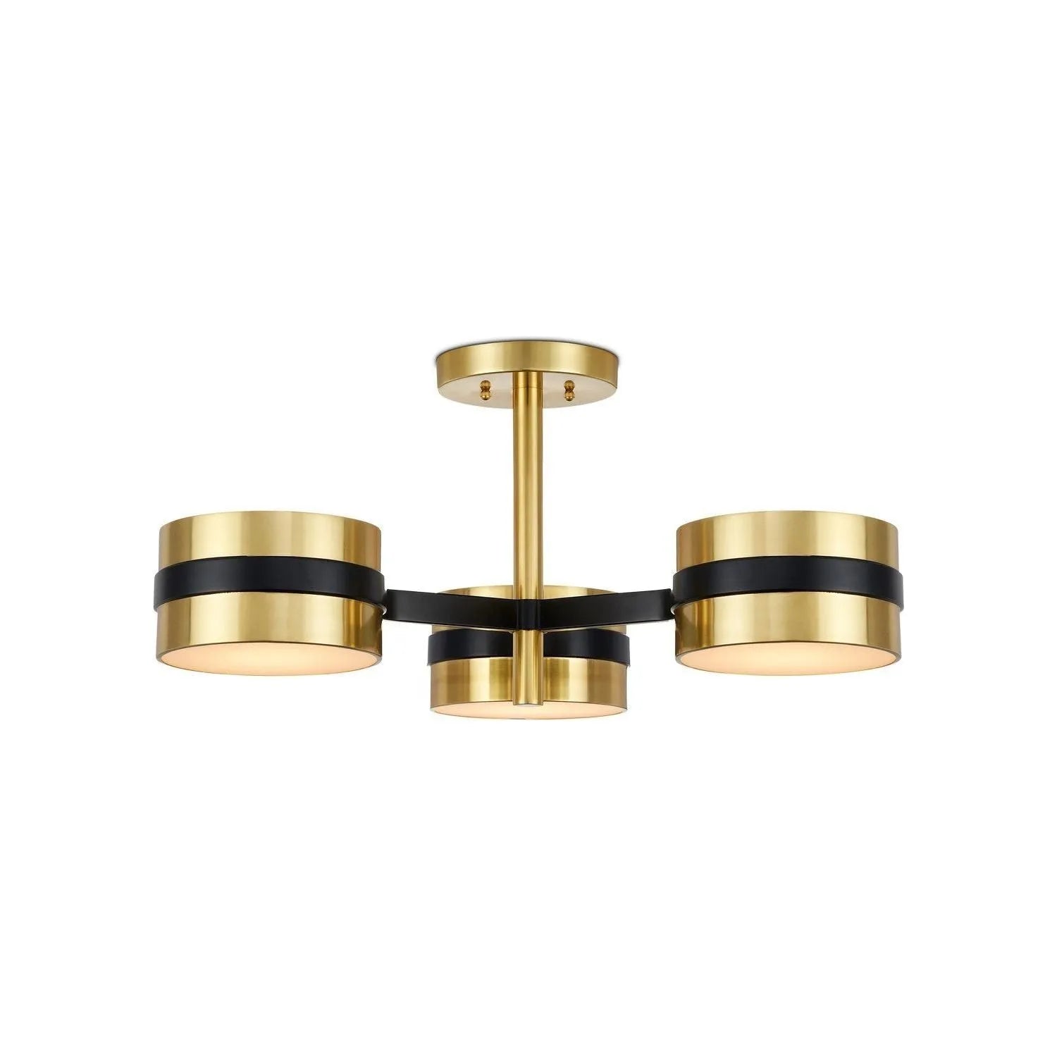 Currey and Company - 9000-1171 - Three Light Semi-Flush Mount - Heybrook - Polished Brass/Black/White