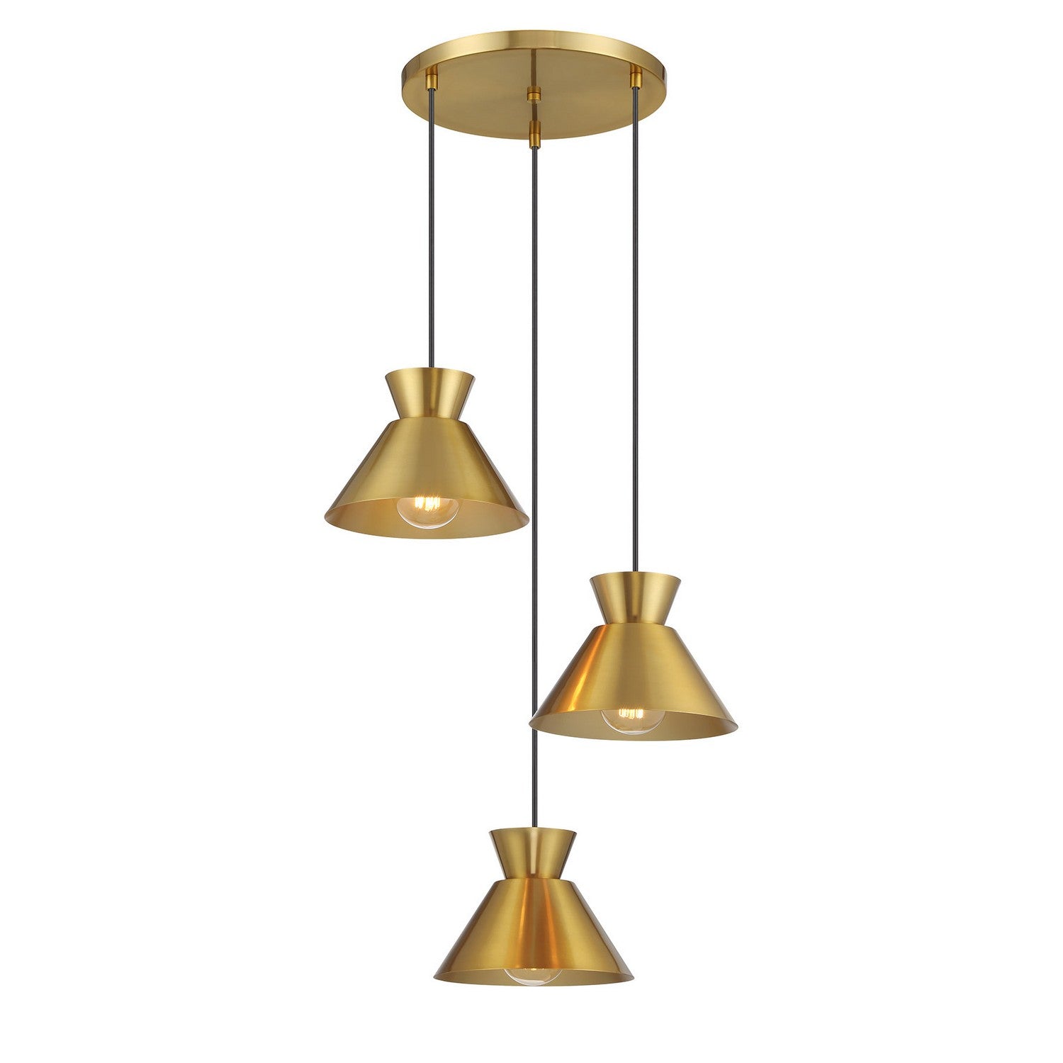 Meridian M100139NB Three Light Chandelier in Natural Brass