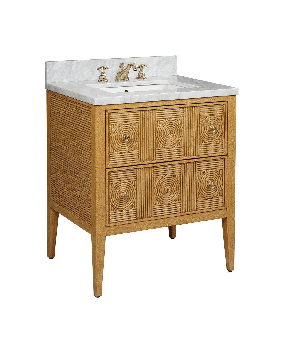 Currey and Company 3800-0010 Santos 28" Sea Sand Vanity with Rectangular Undermount Sink in Sea Sand/Natural/White/Brushed Brass/Polished Nickel