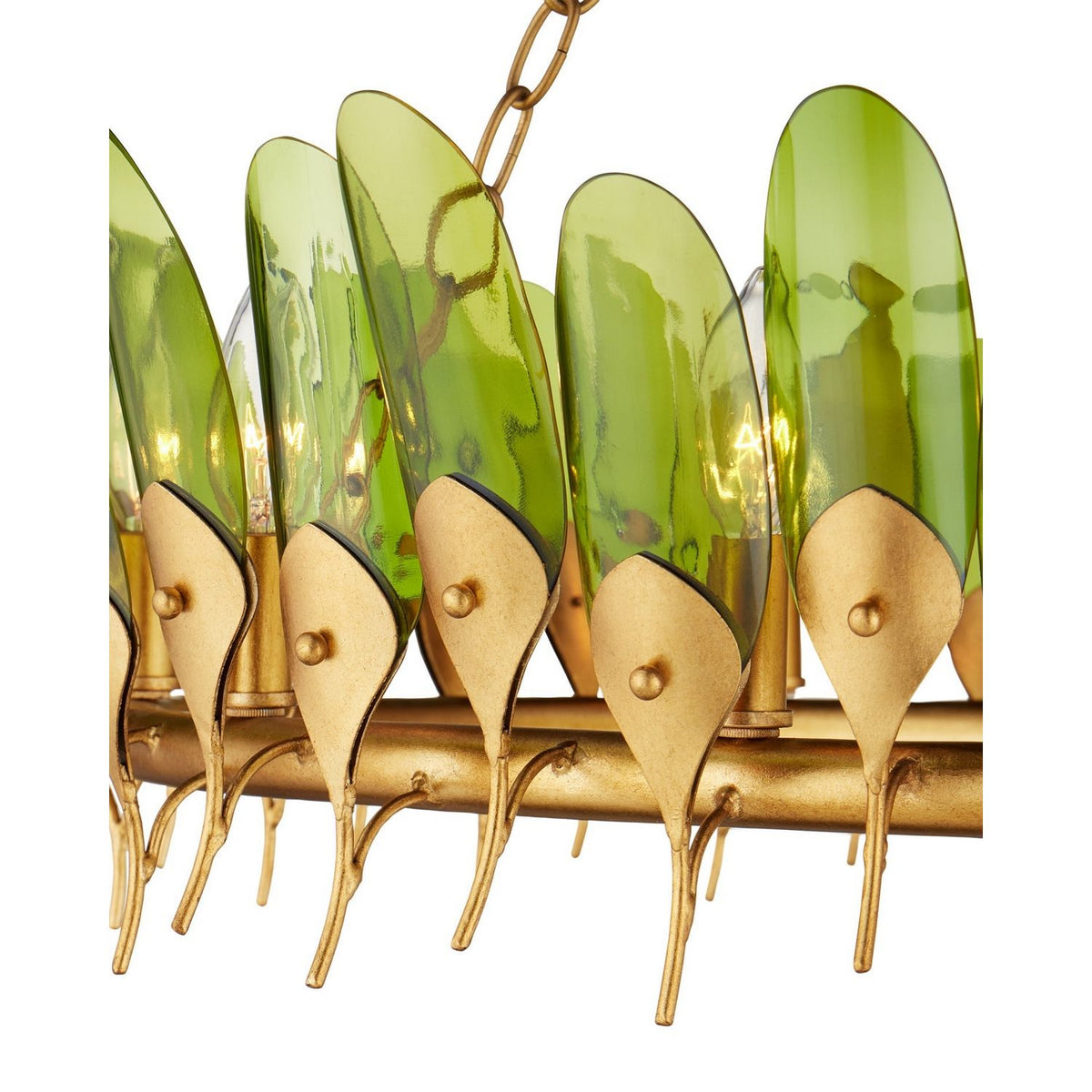 Currey and Company 9000-1337 Selavy Chandelier in Green/Contemporary Gold Leaf/Contemporary Gold