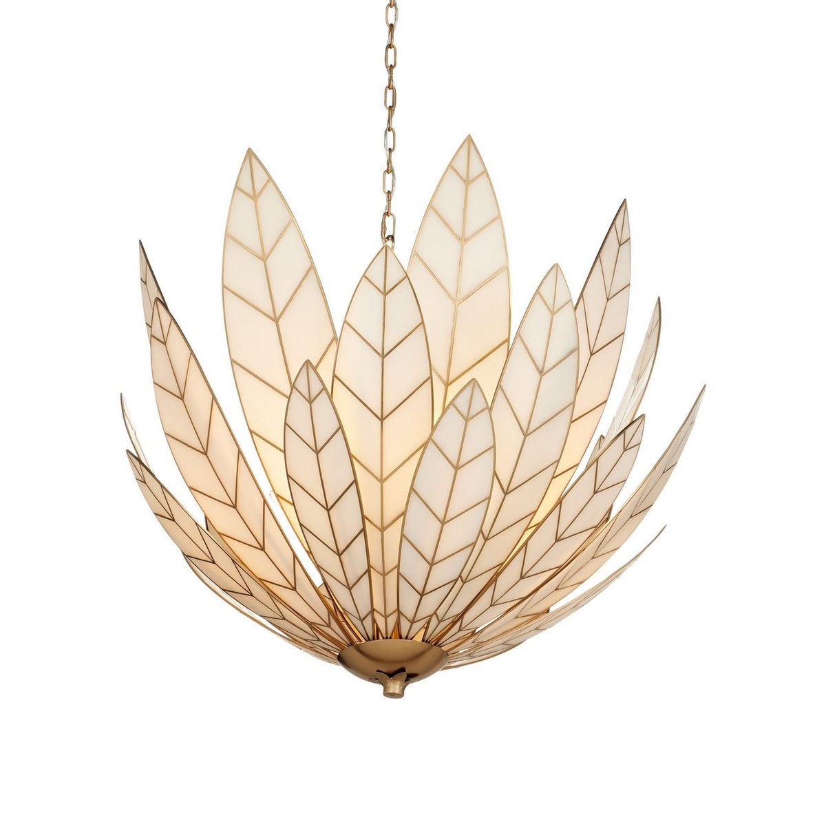 Currey and Company 9000-1355 Lamina Chandelier in Antique Brass/Off-White