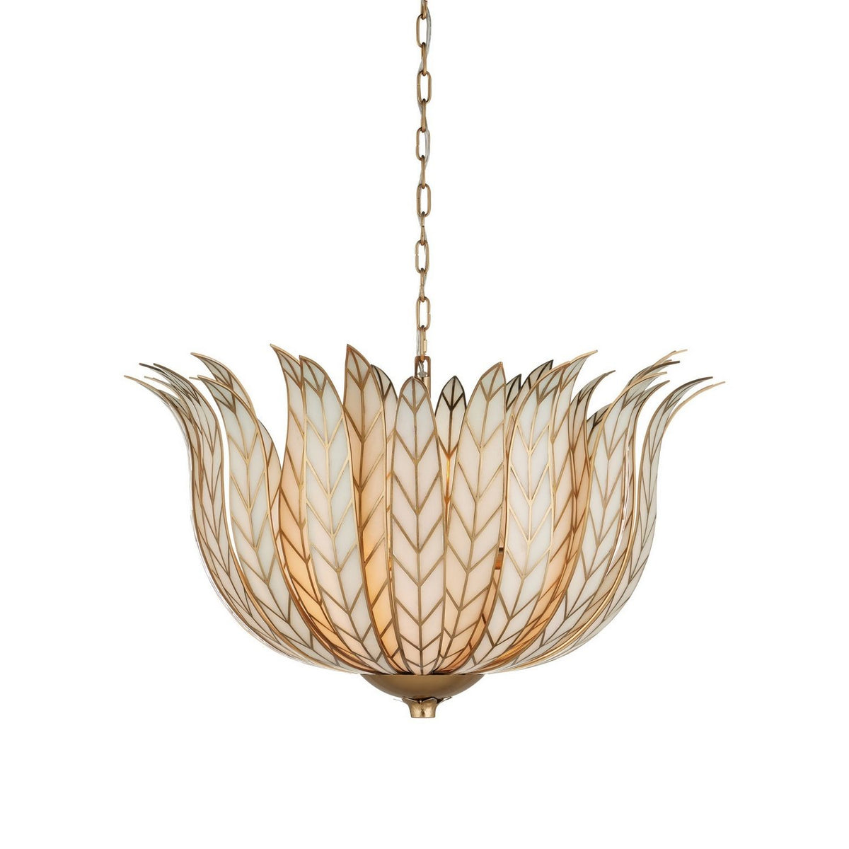 Currey and Company 9000-1356 Lamina Chandelier in Antique Brass/Off-White