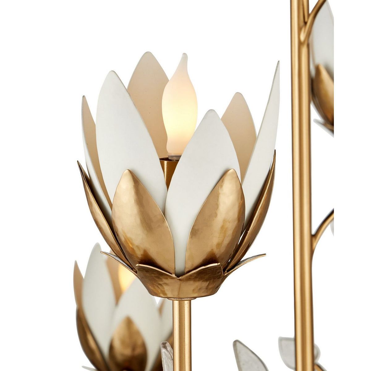 Currey and Company 9000-1358 Star Magnolia Chandelier in Antique Brass/White/Clear