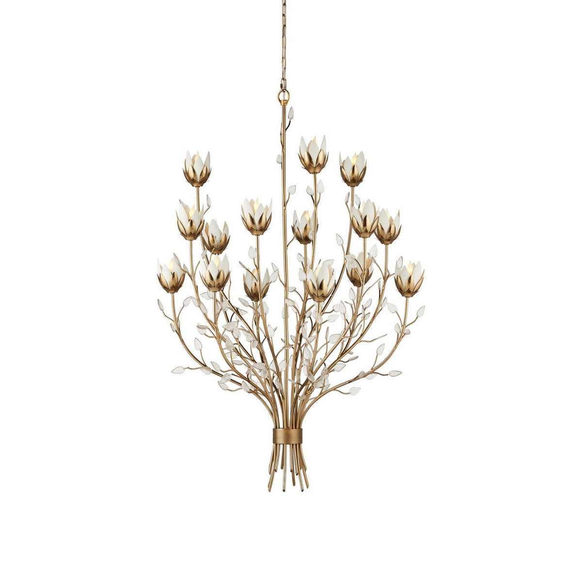 Currey and Company 9000-1358 Star Magnolia Chandelier in Antique Brass/White/Clear