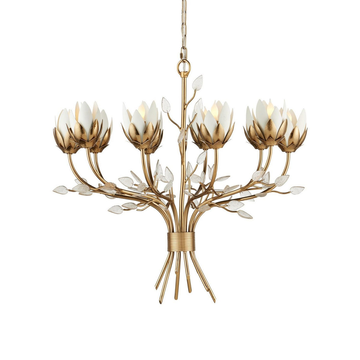 Currey and Company 9000-1359 Star Magnolia Chandelier in Antique Brass/White/Clear