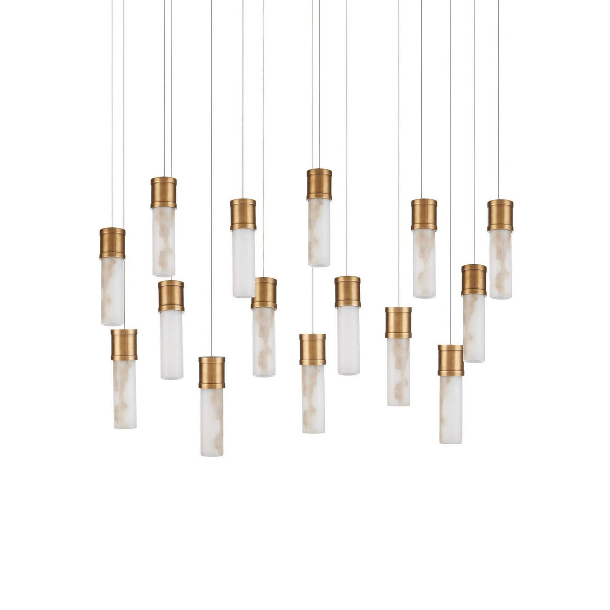 Currey and Company 9000-1383 Cannula Linear Multi-Drop Pendant in Vintage Brass/White/Silver