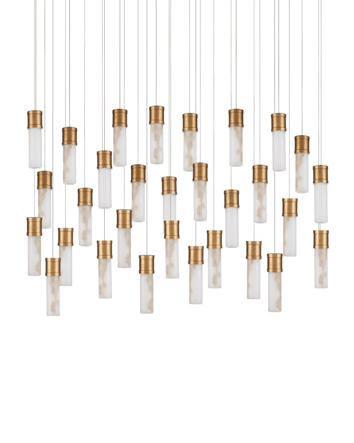 Currey and Company 9000-1384 Cannula Linear Multi-Drop Pendant in Vintage Brass/White/Silver