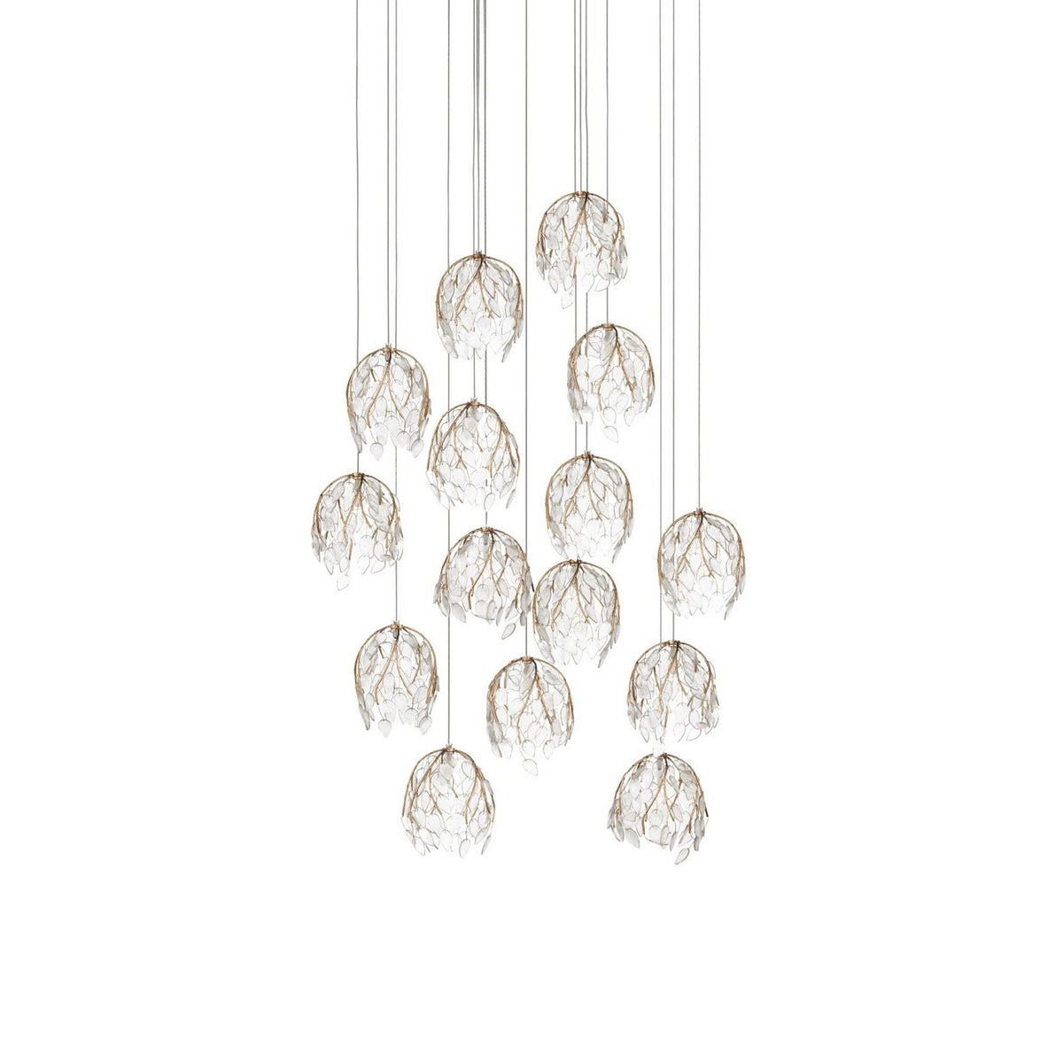 Currey and Company 9000-1390 Banyan Pendant in Antique Brass/Clear/Silver