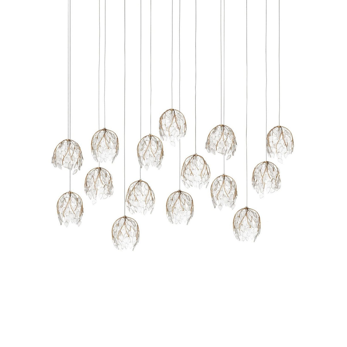 Currey and Company 9000-1391 Banyan Linear Multi-Drop Pendant in Antique Brass/Clear/Silver