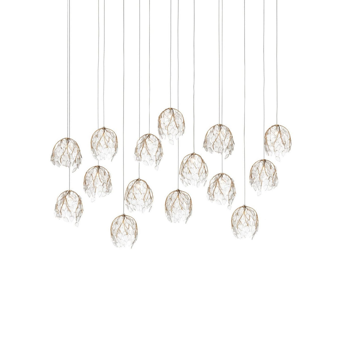 Currey and Company 9000-1391 Banyan Linear Multi-Drop Pendant in Antique Brass/Clear/Silver