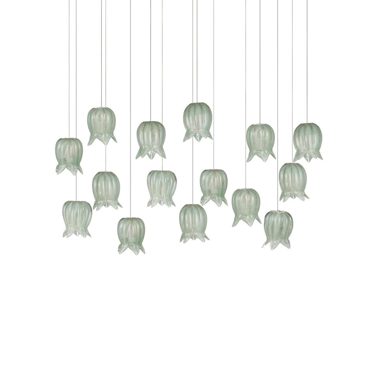 Currey and Company 9000-1399 Polpo Linear Multi-Drop Pendant in Green/Silver