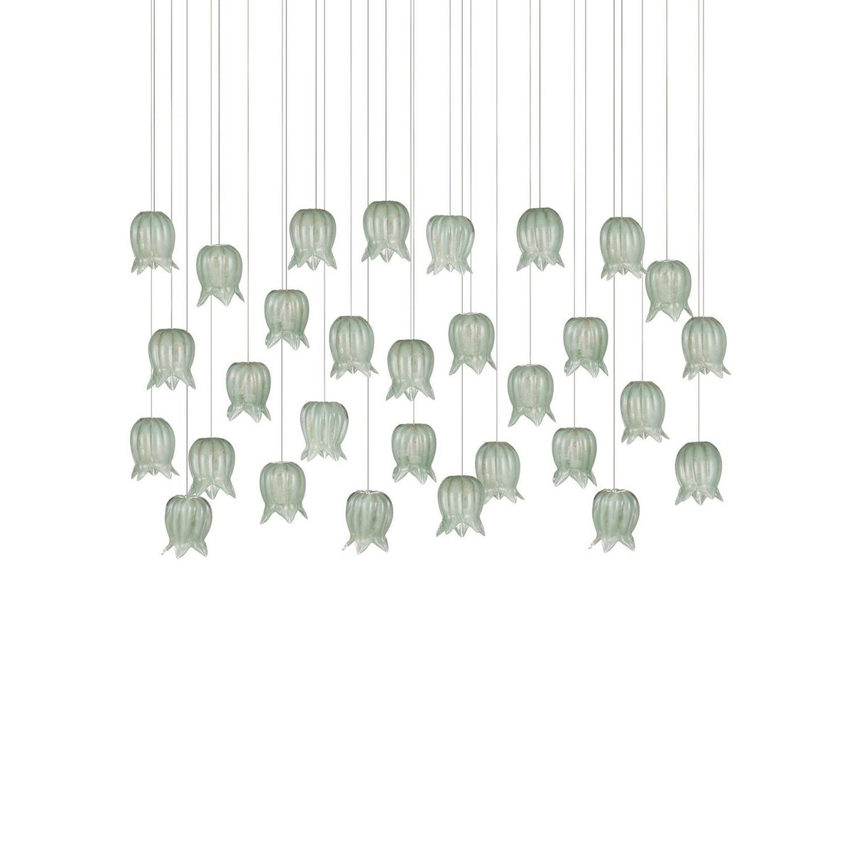 Currey and Company 9000-1400 Polpo Linear Multi-Drop Pendant in Green/Silver