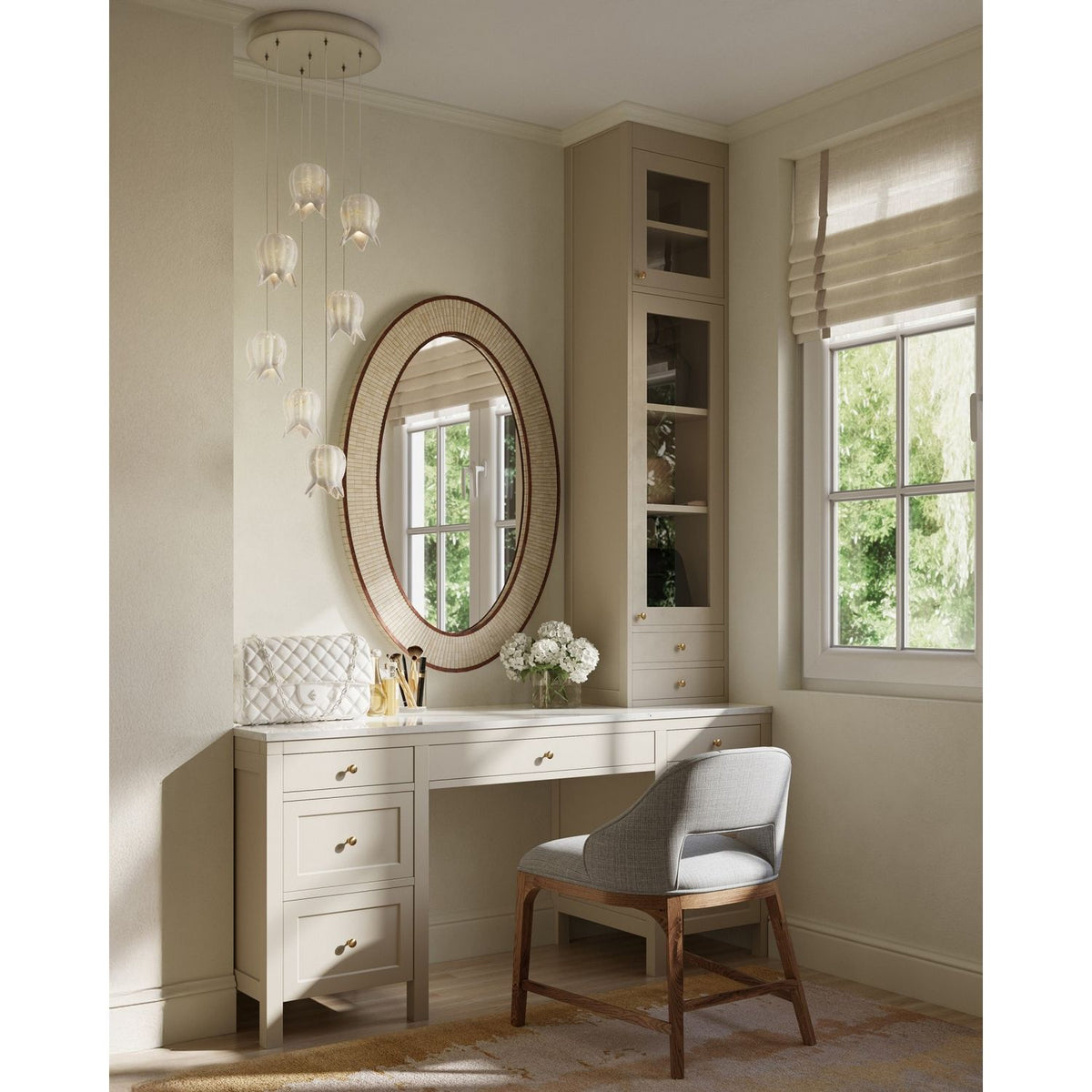 Currey and Company 9000-1405 Polpo Round Multi-Drop Pendant in White/Silver