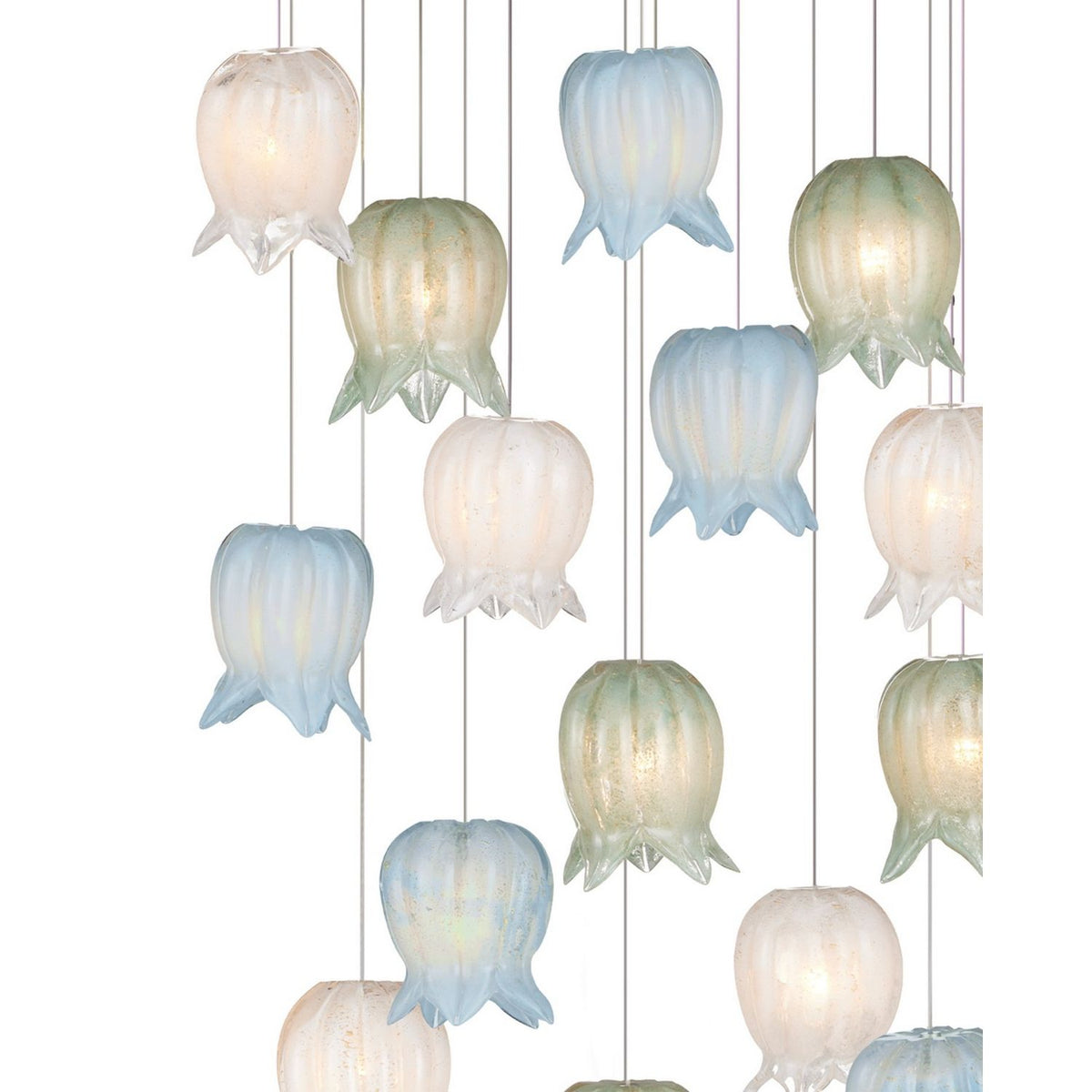 Currey and Company 9000-1421 Polpo Round Multi-Drop Pendant in Blue/Green/White/Silver