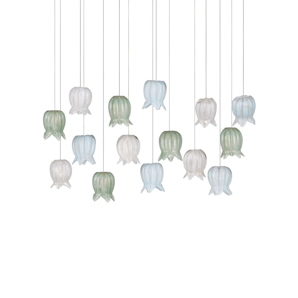 Currey and Company 9000-1422 Polpo Linear Multi-Drop Pendant in Blue/Green/White/Silver