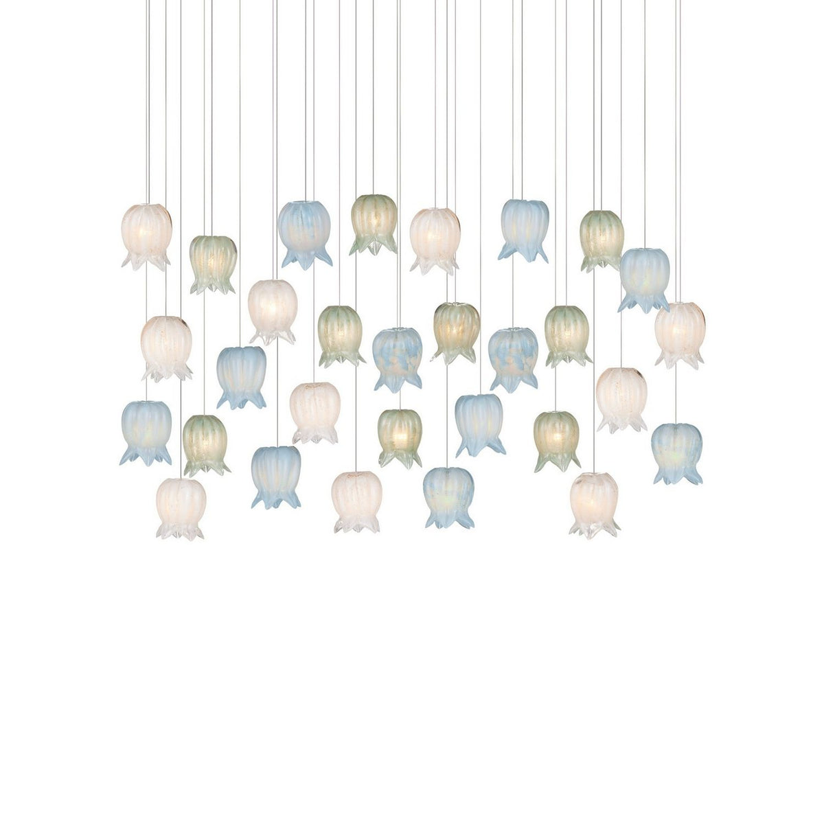 Currey and Company 9000-1423 Polpo Linear Multi-Drop Pendant in Blue/Green/White/Silver