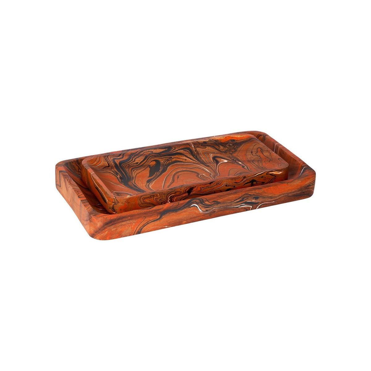 Currey and Company 1200-1115 Divine Tray Set of 2 in Marbleized Orange & White