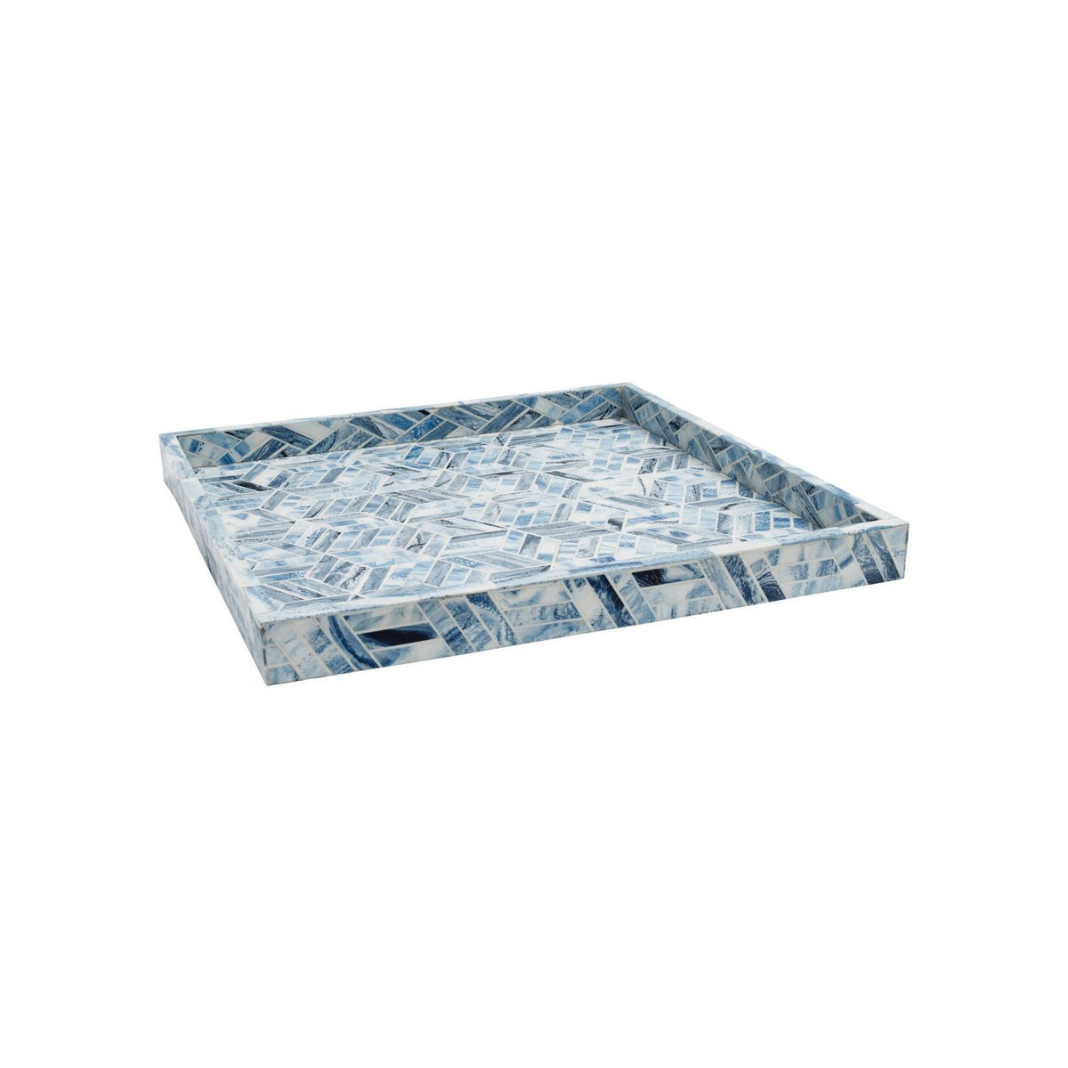 Currey and Company 1200-1136 Chance Square Tray in Blue/Natural White