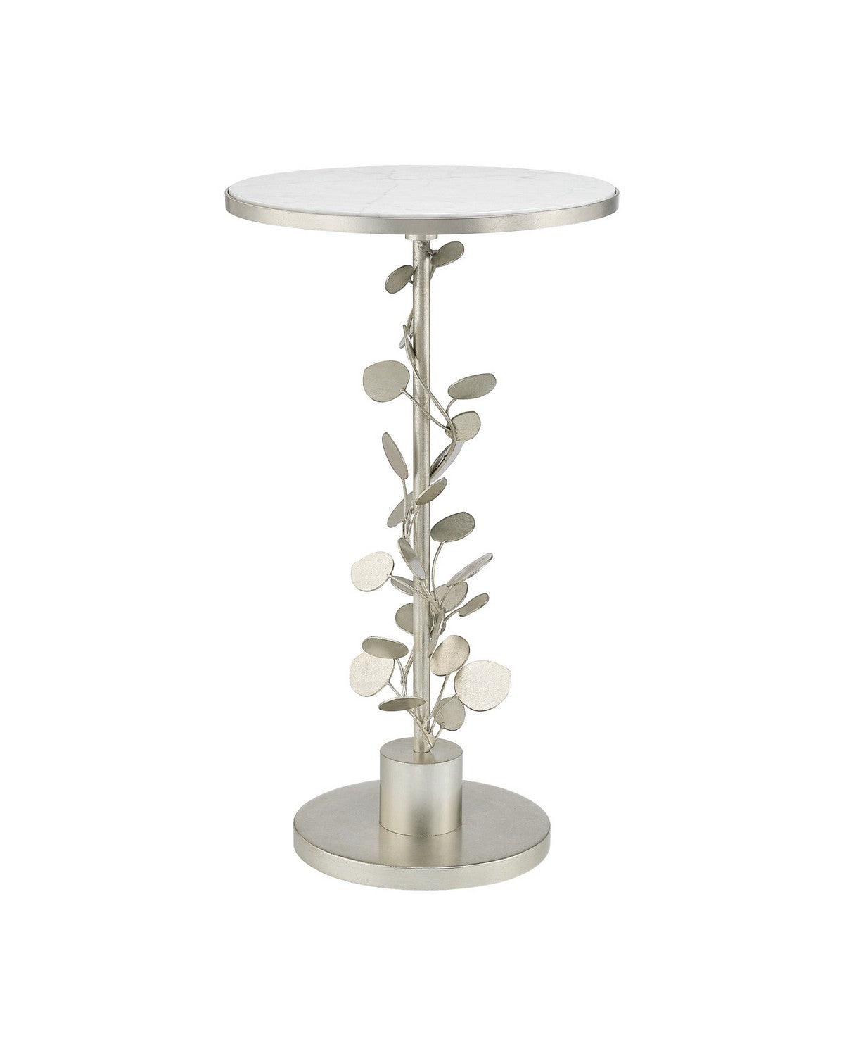 Currey and Company 4000-0260 Lunaria Accent Table in Antique Silver Leaf/Natural