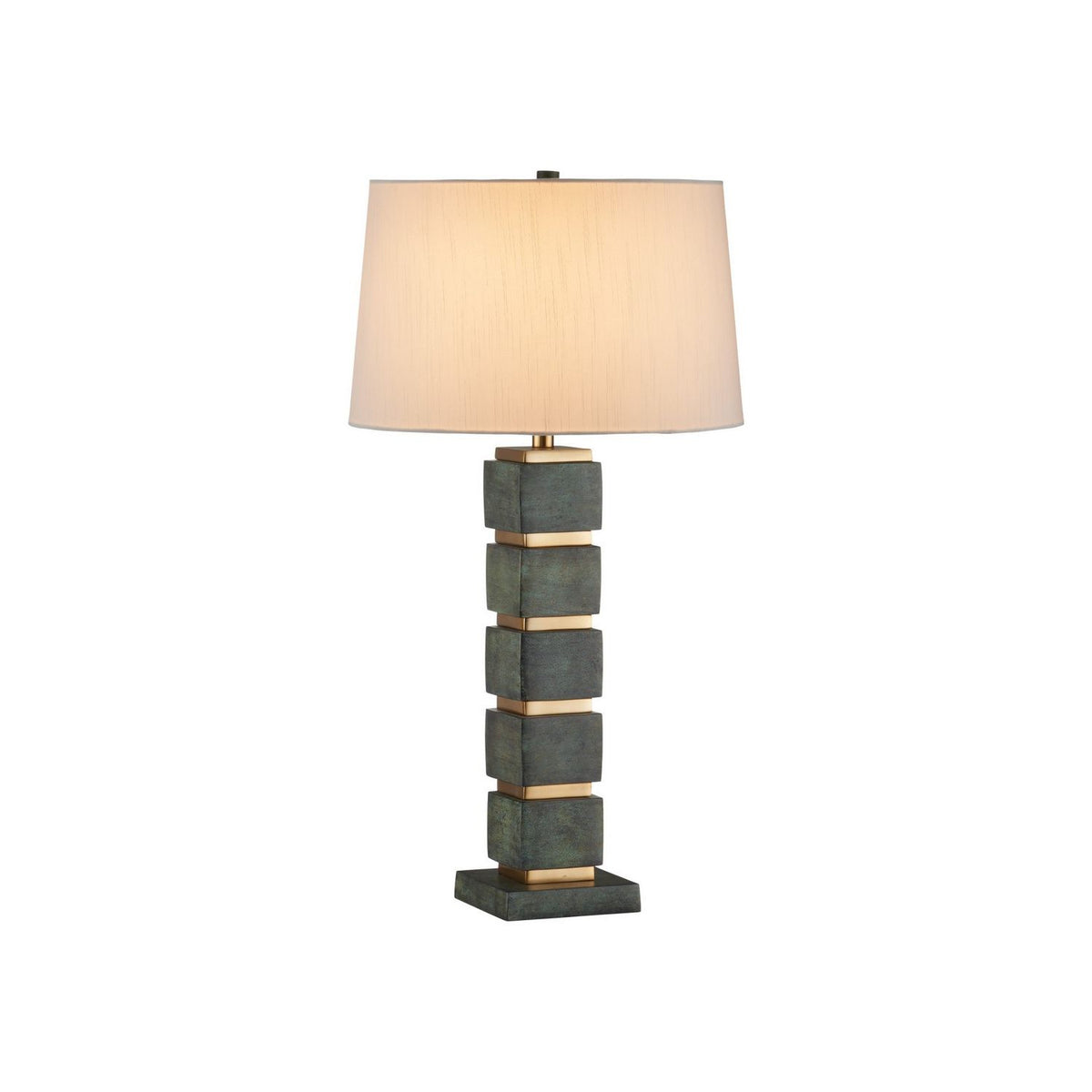 Currey and Company 6000-1097 Tetra Table Lamp in Verdigris/Antique Brass