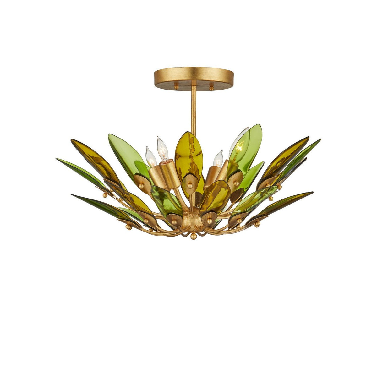 Currey and Company 9000-1450 Selavy Semi-Flush Mount in Green/Contemporary Gold Leaf/Contemporary Gold