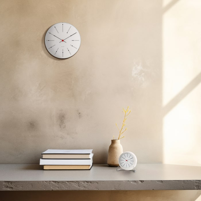 Arne Jacobsen Clocks 43630 Bankers Wall Clock in White/Black/Red