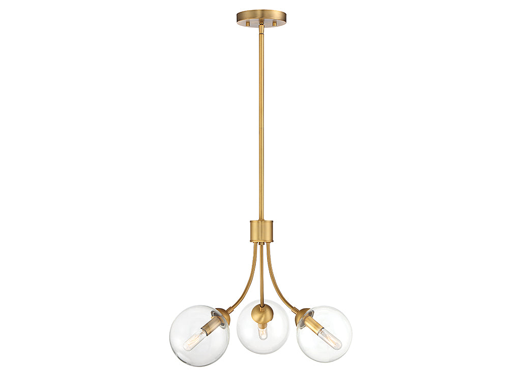 Meridian M10057NB Three Light Chandelier in Natural Brass