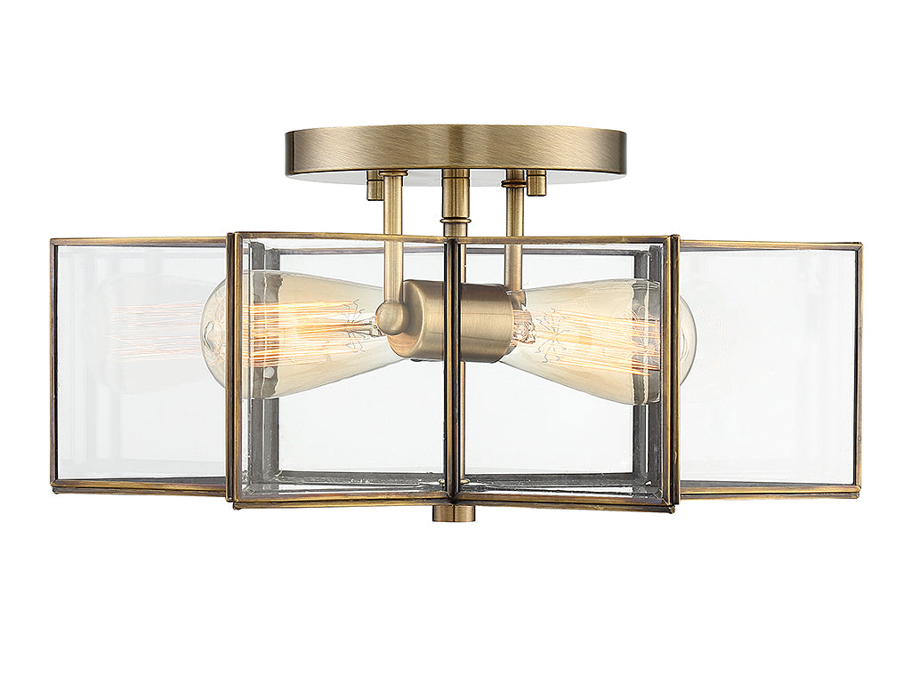 Meridian M60021NB Two Light Semi-Flush Mount in Natural Brass