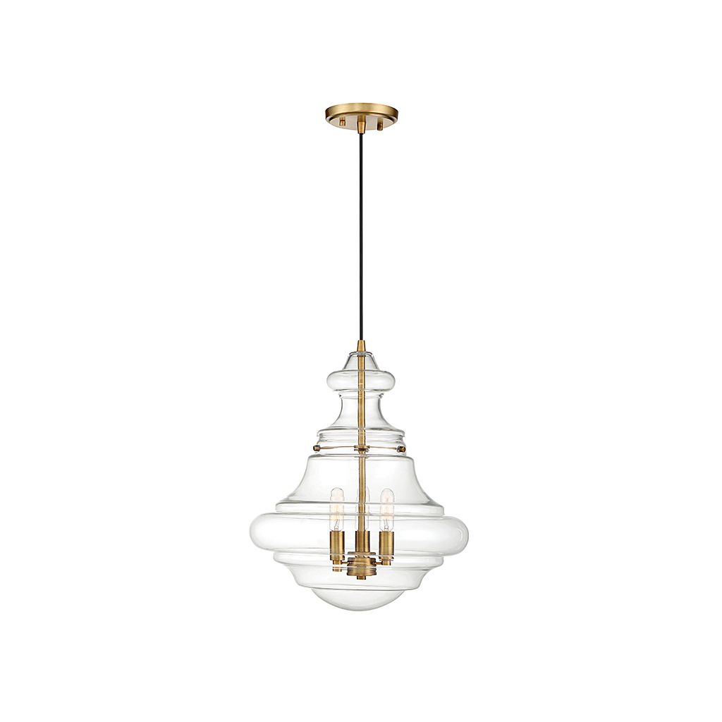 Meridian M70058NB Three Light Pendant in Natural Brass