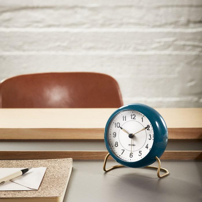 Arne Jacobsen Clocks 43678 Station Table Clock in Teal/White