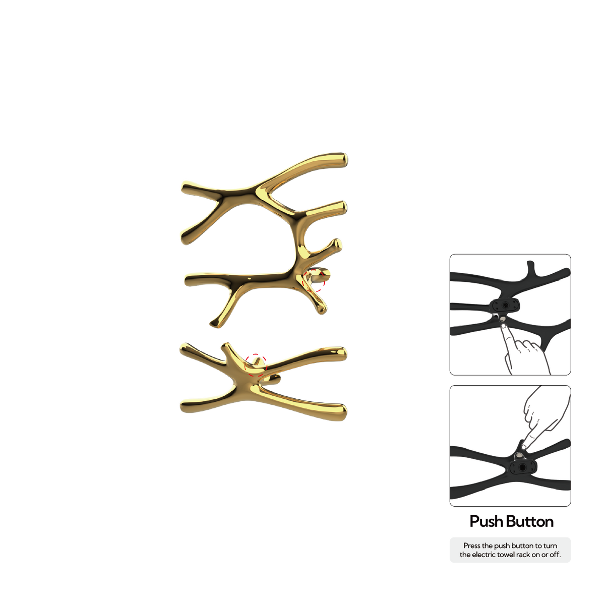 P&Bhusri S7-LS-24K-N Daphne's Branch Large + Small Towel Warmer in PVD 24K Gold