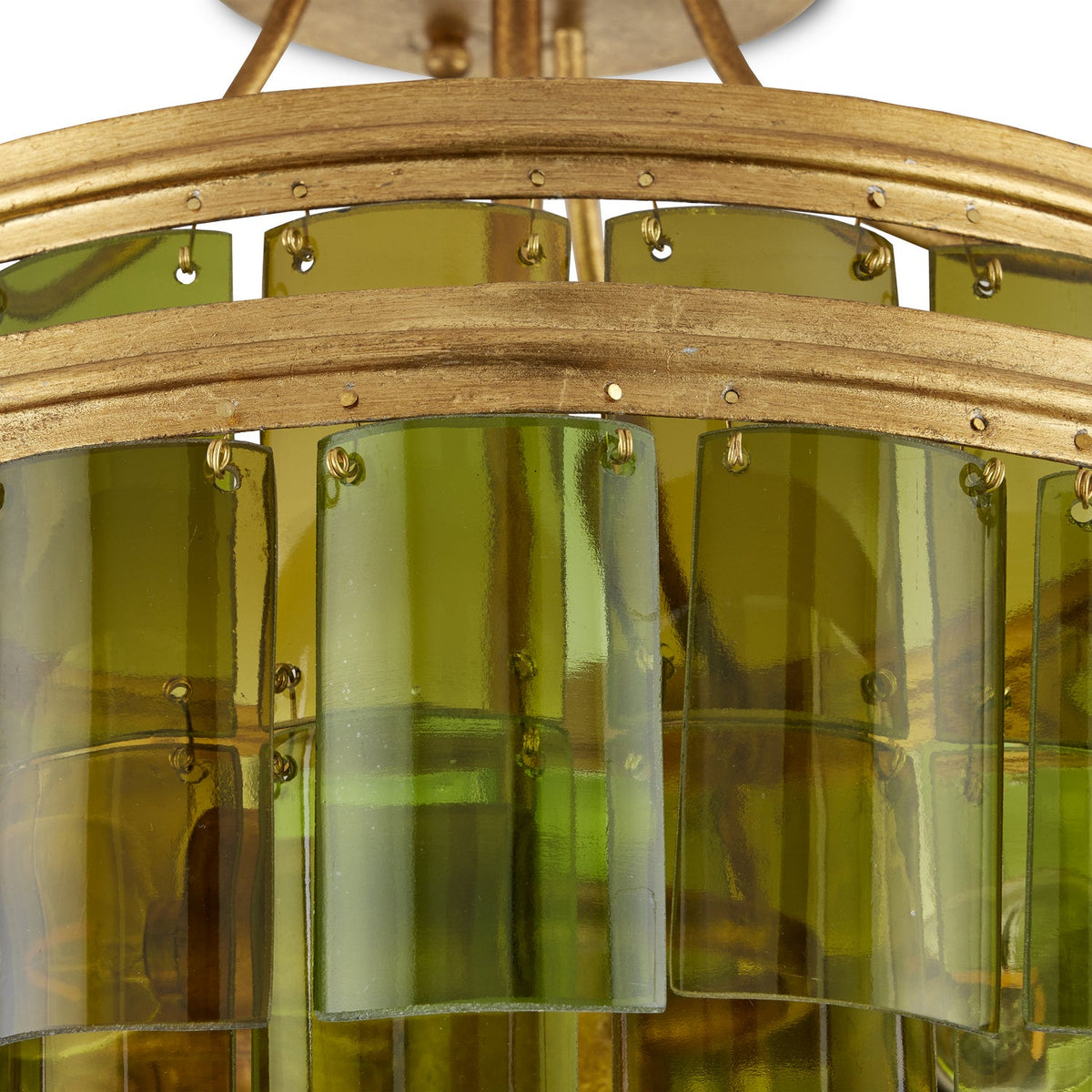 Currey and Company - 9000-0984 - Three Light Semi-Flush Mount - Vintner Collection - Contemporary Gold Leaf/Green