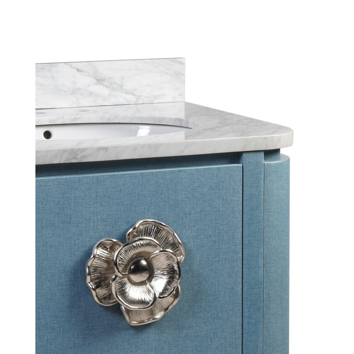 Currey and Company 3800-0015 Briallen 36" Vanity with Oval Undermount Sink in Laquered Blue Linen/Natural/White/Polished Nickel
