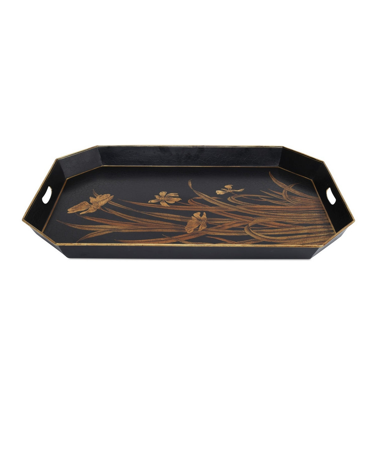 Currey and Company 1200-1063 Glasshouse Tole Tray Set of 2 in Black/Gold