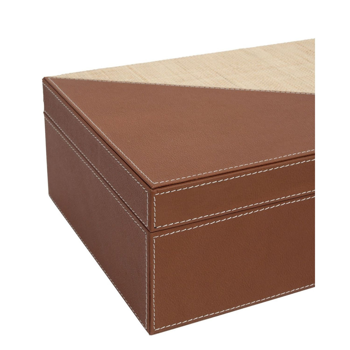 Currey and Company 1200-1069 Leather & Raffia Box Set of 2 in Brown/Natural