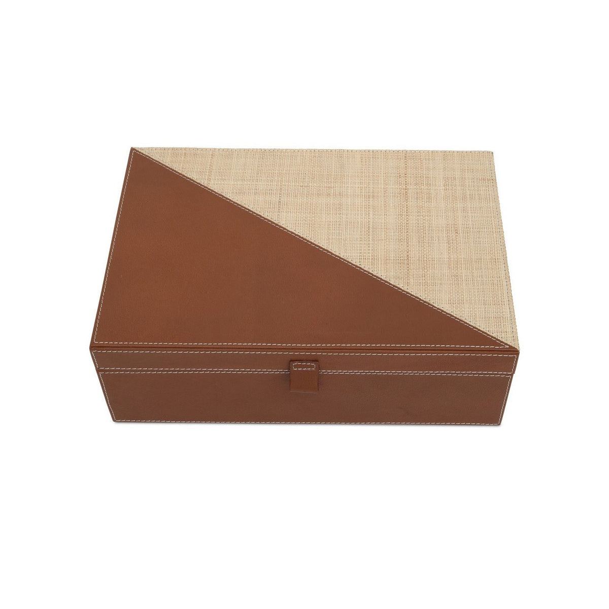Currey and Company 1200-1069 Leather & Raffia Box Set of 2 in Brown/Natural